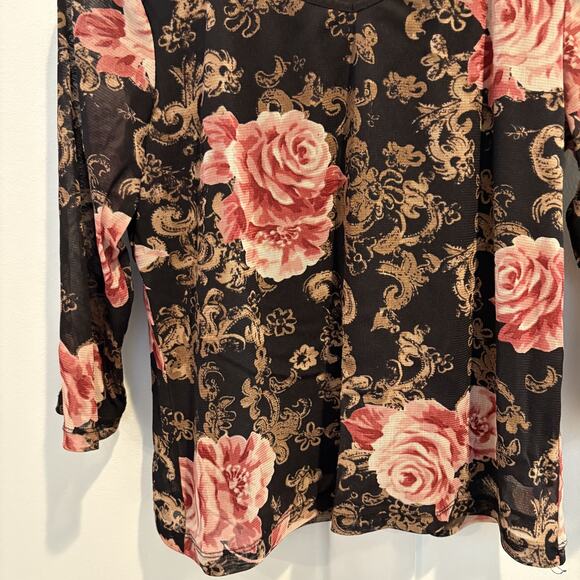 Mesh Overlay Y2K Top Medium Whimsigoth Roses Romantic Feminine Semi Sheer Bloom - Picture 4 of 13